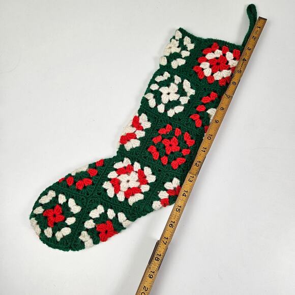 Vintage‎ Handmade Granny Square Christmas Stocking Red Green White - Picture 4 of 4